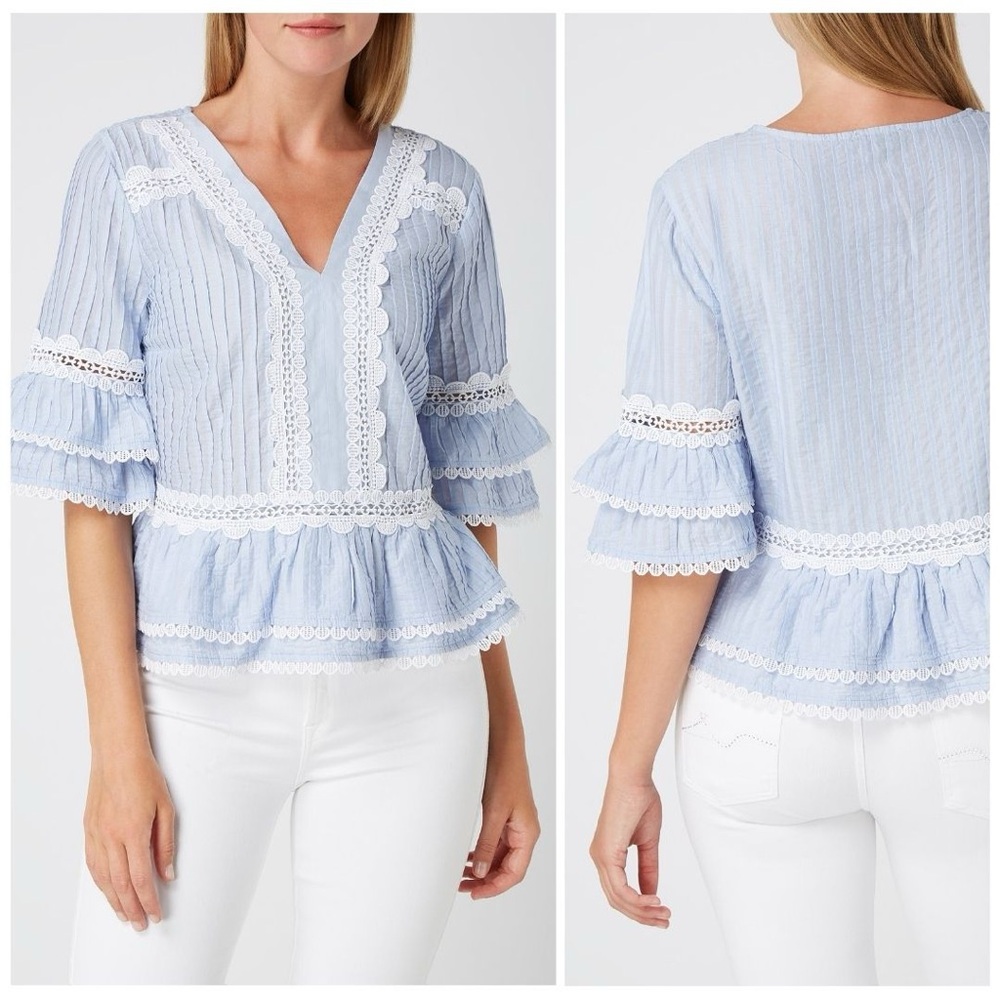 J. Crew Ruffle Sleeve Lace Trim Top